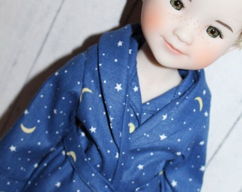 15 Inch Doll (like Ruby Red Fashion Friends) Navy Blue Moon & Stars Bathrobe with Matching Pajamas