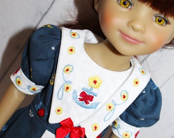 15 Inch Doll (like Ruby Red FF) Navy Blue & White Embroidered Sailor Dress
