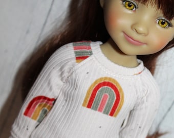 15 Inch Doll (like Ruby Red Fashion Friend) Taupe Rainbow Print Rib Knit Pajamas