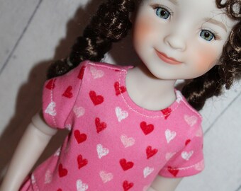 15 inch Doll (like Ruby Red FF) Pink & Red Heart Print Pocket Dress