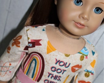 18 Inch Doll (Like American Girl) Girl Power Theme Skater Skirt Dress with Heart Belt