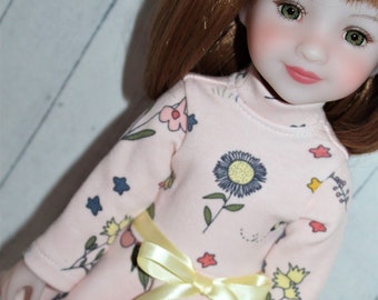 15 Inch Doll (like Ruby Red Fashion Friend) Pale Pink Floral Skater Style Dress with Ribbon Tie