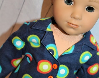 18 Inch Doll (like American Girl) Navy Blue Circle Print Flannel Pajamas