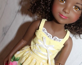 15 Inch Doll (like Ruby Red FF) Yellow & Pink Floral Skirt with Yellow Faux Corset Top