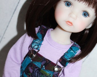 15 Inch Doll (like Ruby Red FF) Jewel Tone Leaf Print Overall Jumper with Lavender Long Sleeve Bodysuit