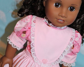 18 Inch Doll (like American Girl) SALE Pink Cupcake Print Dress with Pink Lace Trimmed Pinafore Apron