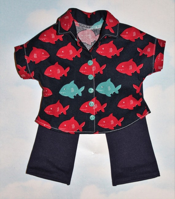 Doll Clothes-Navy//Red//Blue//Green Striped Short Sleeve Shirt /& Navy Pants