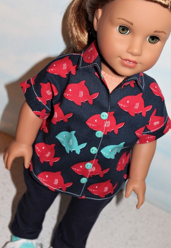 Doll Clothes-Navy//Red//Blue//Green Striped Short Sleeve Shirt /& Navy Pants
