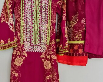パキスタンのドレス、刺繍入りのローンパキスタンサルワールカミーズ