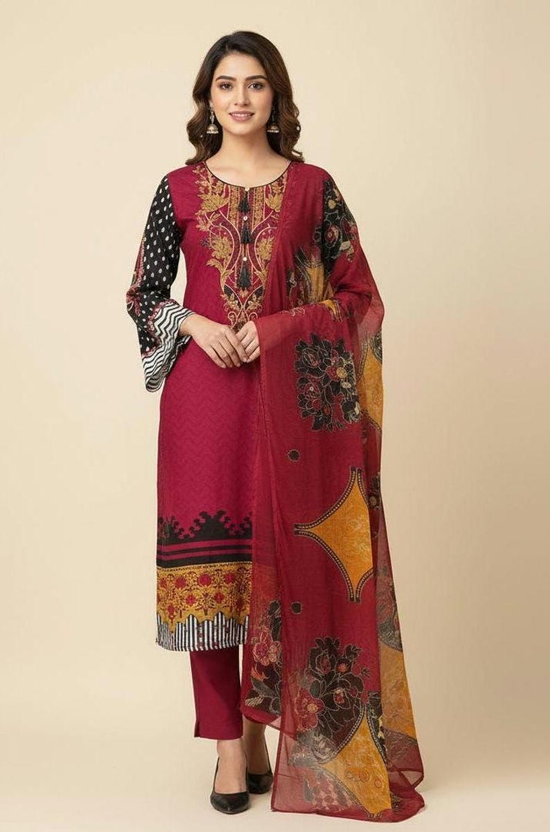 Pakistan dress Embroidered Lawn Shalwar Kameez Designer Pakistan Suit ethnic wear lawn suit for women image 1
