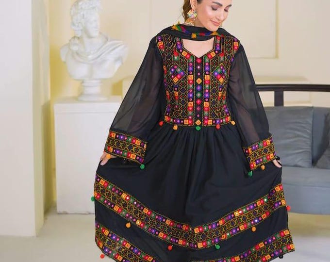 Featured listing image: Embroidered Afghan Dress: 3-Piece Kuchi Tribal Outfit