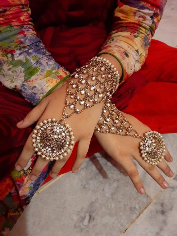 Indian Bridal Bracelet With Ring, Jhumka Jewelry Set - Etsy