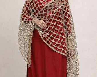 Handmade Pakistani Mirrorwork Dupatta – Gold & Silver Wedding Wrap