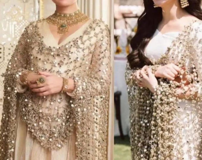 Featured listing image: Handmade Pakistani Dupatta Scarf – Gold & Silver Mirror, Ethnic Wedding Wrap