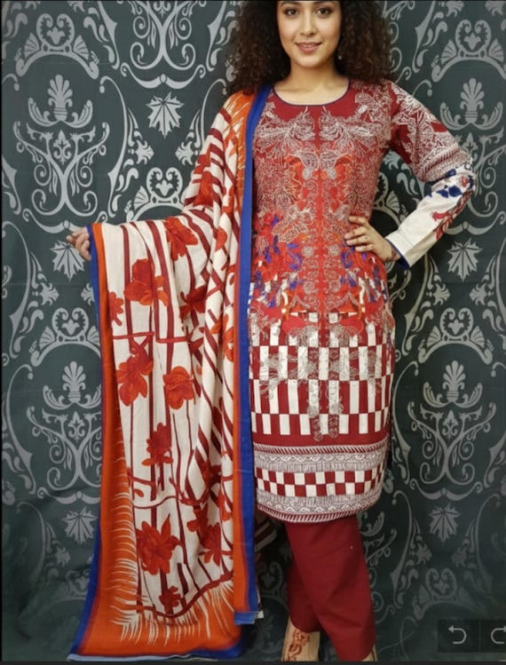 winter khaddar dress design in pakistan Pakistani Suit Embroidered Salwar Kameez Ethnic Wear Red APPAREL_Apparel Dresses and Rompers Beach Wedding Sheath Cocktail Viscose Colors:Coral Red 627