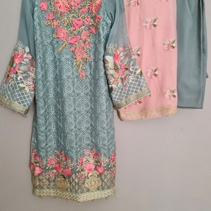 indian dress  salwar kameez blue chiffon dress pakistani clothing party wear ethnic wear for women
