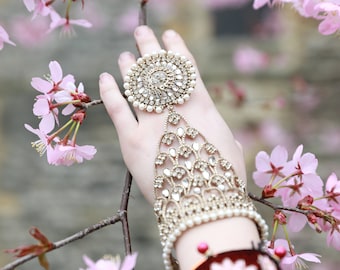 Indian Bridal Bracelet with Ring, Jhumka Jewelry Set