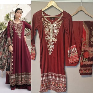Pakistani Dress, Ethnic Wear Lawn Salwar Kameez, Ready Made Indian clothing for Women