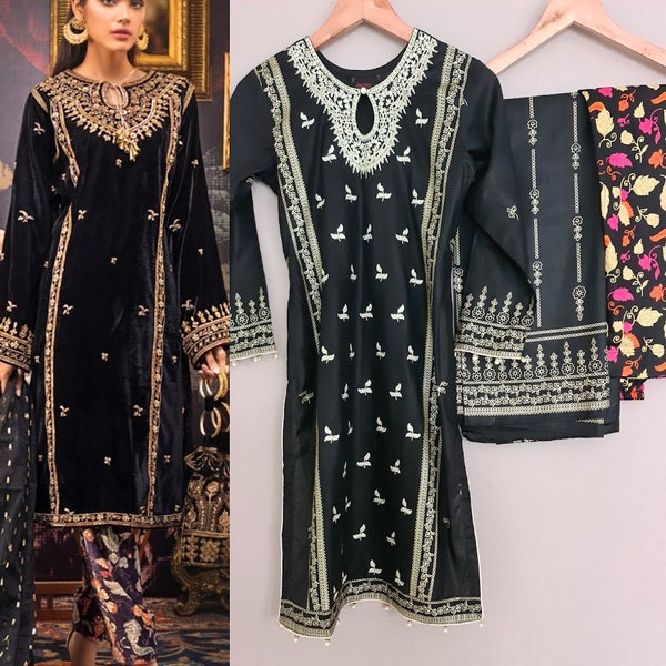 Ready Made Pakistani dress, Indian Dress, Salwar Kameez for women, Black shalwar kameez