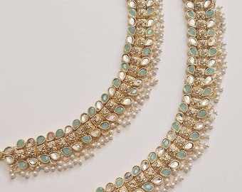 Indian Bridal Anklet, Pakistani Jewelry, Pearl Drops