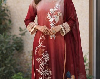 Pakistanische Kleid Salwar Kameez für Frauen fertig bestickt Eid ethnischen Verschleiß