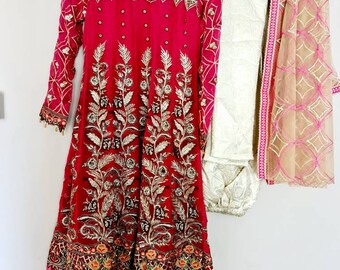パキスタン民族衣装　ブルーベルベット刺繍ドレス　シフォン総刺繍D パキスタン民族衣装 ブルーベルベット刺繍ドレス シフォン総刺繍