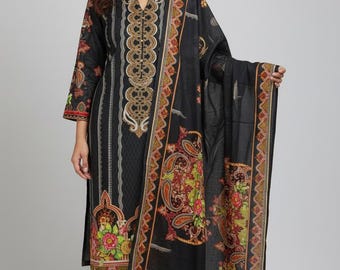 Pakistaanse jurk geborduurd gazon, kant en klare Shalwar Kameez, eid-outfit voor vrouwen etnische kleding zwarte kleur