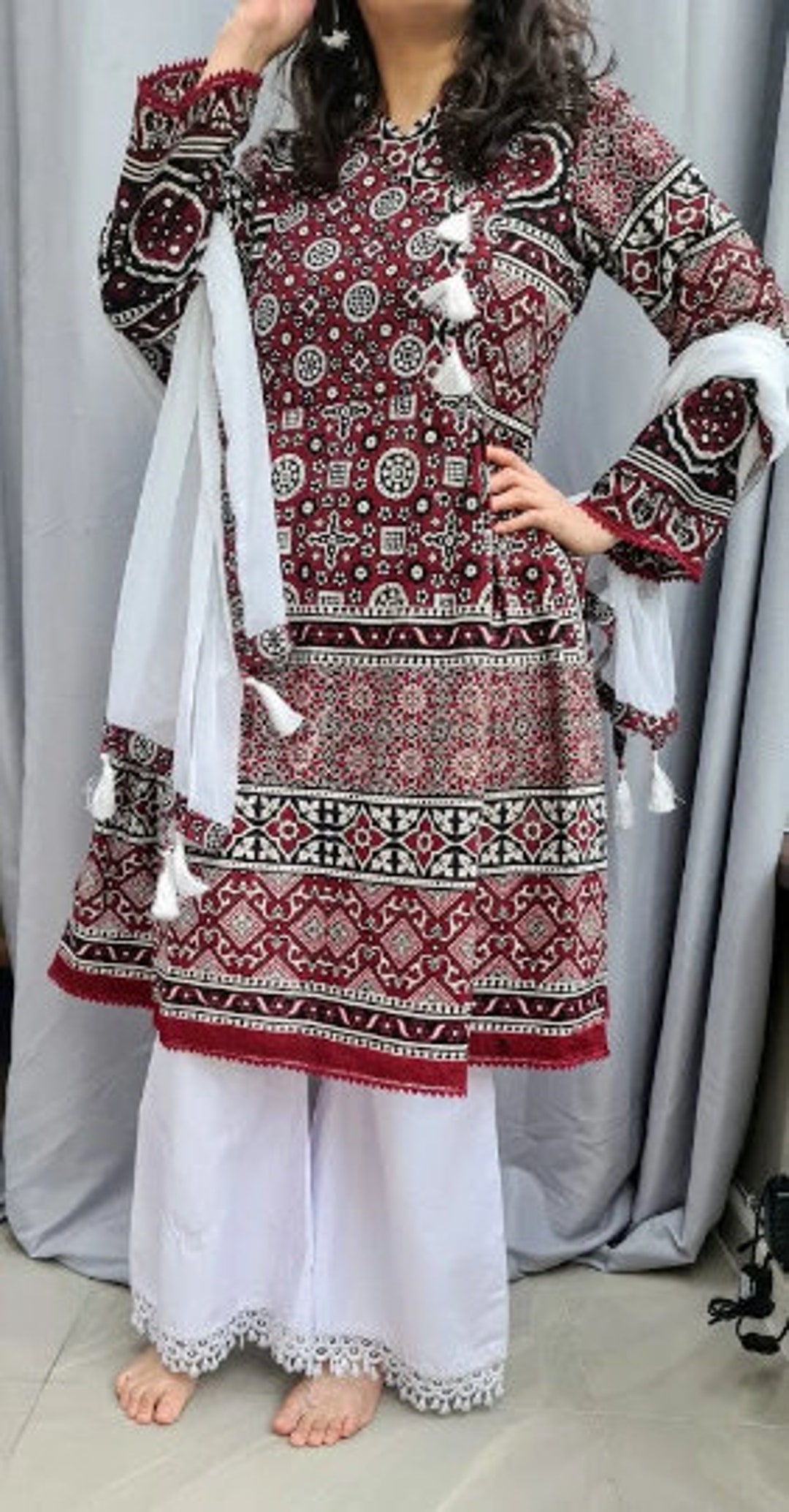 salwar kameez ajrak dress designs Maroon Ajrak Suit Set  DIMPLE DESIGN STUDIO