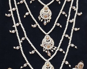 Kundan ブライダル ジュエリー セット、Raani Haar 真珠のネックレス、Tikka イヤリング