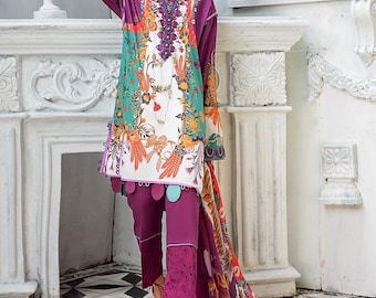 Shalwar Kameez de césped estampado: tela pakistaní sin costuras para trajes