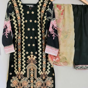 PAKISTANI DRESS, Embroidered Black salwar kameez, Indian clothing, Ethnic wear for women