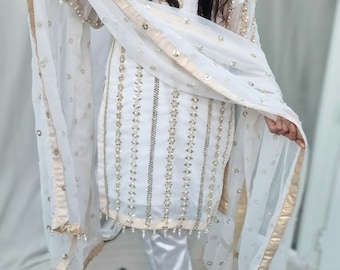 PAKISTANI DRESS, salwar kameez, white indian suit, Pearl Partywear