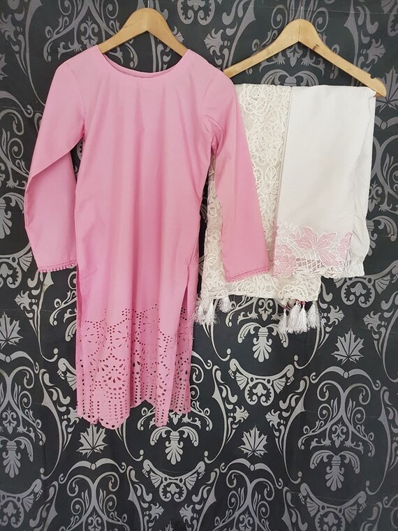 pakistani laser cut dress Roman silk laser cutting work readymade pakistani suit at 1635/piece | Surat
