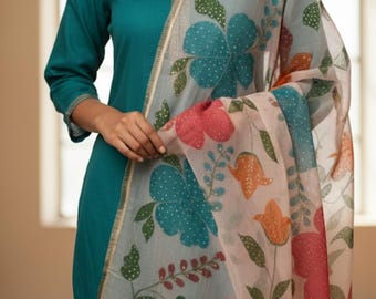 Handgjord pakistansk Dupatta-halsduk – Handmålad paljettsjal
