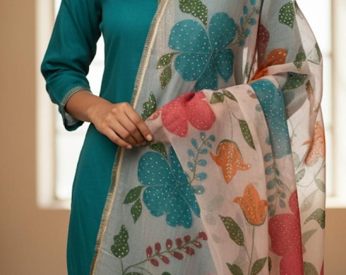 Featured listing image: Handmade Pakistani Dupatta Scarf – Hand Painted Sequin Shawl