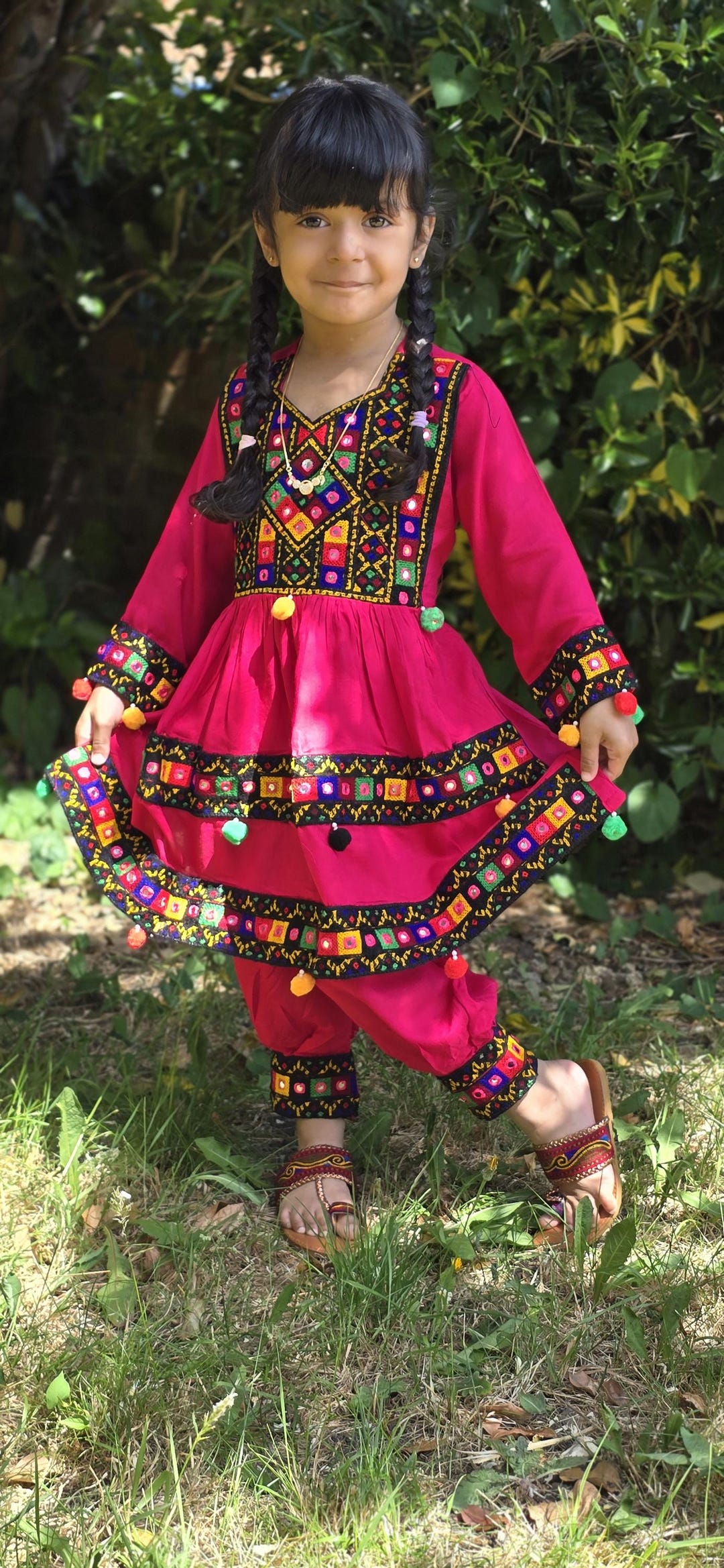 Kids' Embroidered Afghani Dress, Handmade Ethnic Frock