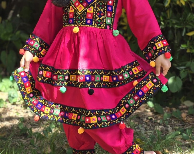 Featured listing image: Kids' Embroidered Afghani Dress, Handmade Ethnic Frock