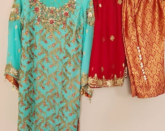 Sea Green Chiffon Salwar Kameez: Embroidered Pakistani Dress