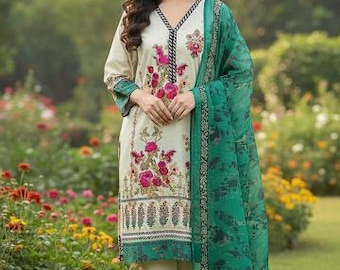 Vestido pakistaní bordado en césped, Shalwar Kameez confeccionado