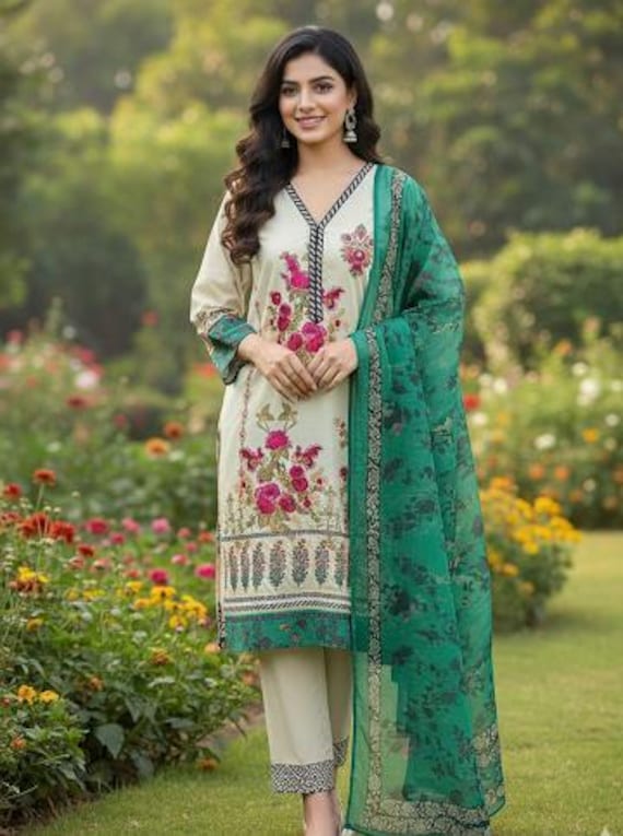 Pakistani dress Embroidered Lawn Pakistani Dress, Readymade Shalwar Kameez