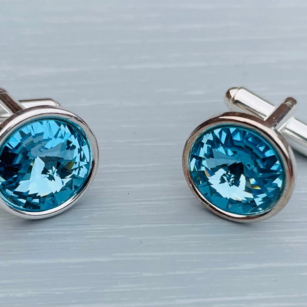 Aquamarine Crystal Cufflinks, Fathers Day Gift Ideas