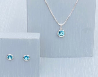 Sterling silver Aquamarine Pendant Necklace & Earring Set