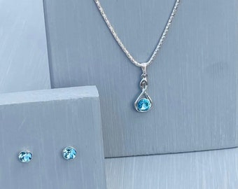 Sterling silver Aquamarine infinity jewellery set