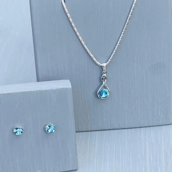 Sterling silver Aquamarine infinity jewellery set