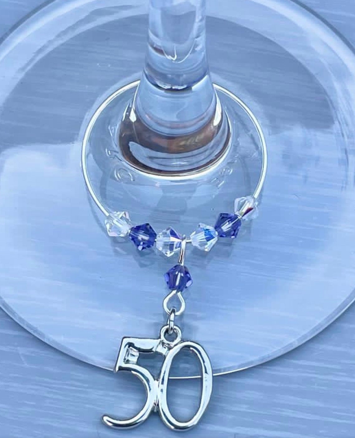 50th Wine Glass charm Etsy