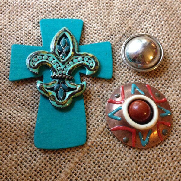 Turquoise Fleur de Lis Cross Magnet set