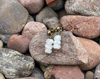 Handmade Moonstone Dangle Earrings with Mini Leather Earring Holder