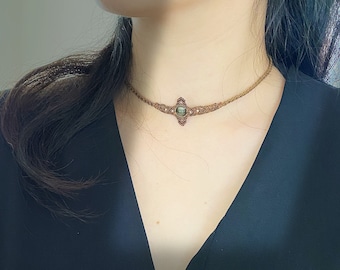 Macrame Obsidian Choker Necklace: Christian Gift, Soul Sister Jewelry