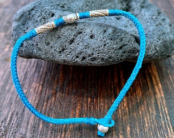 Macrame Friendship Bracelet: Thai Silver Beads, Waxed Cord