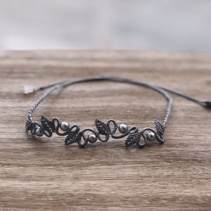 Macrame Choker/Pearl Necklace/Moonstone Necklace/beaded and braided choker/Macrame Cord Necklace/Gray Necklace